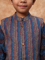 Blue Blossom Kurta Pyjama with Nehru Jacket – Boys