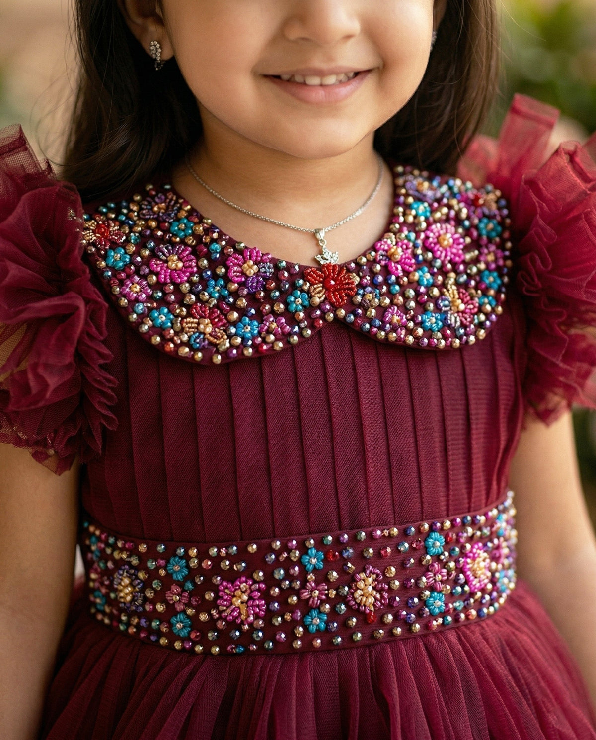 Royal Glam Wine Red Luxury Heavy Frill Gown