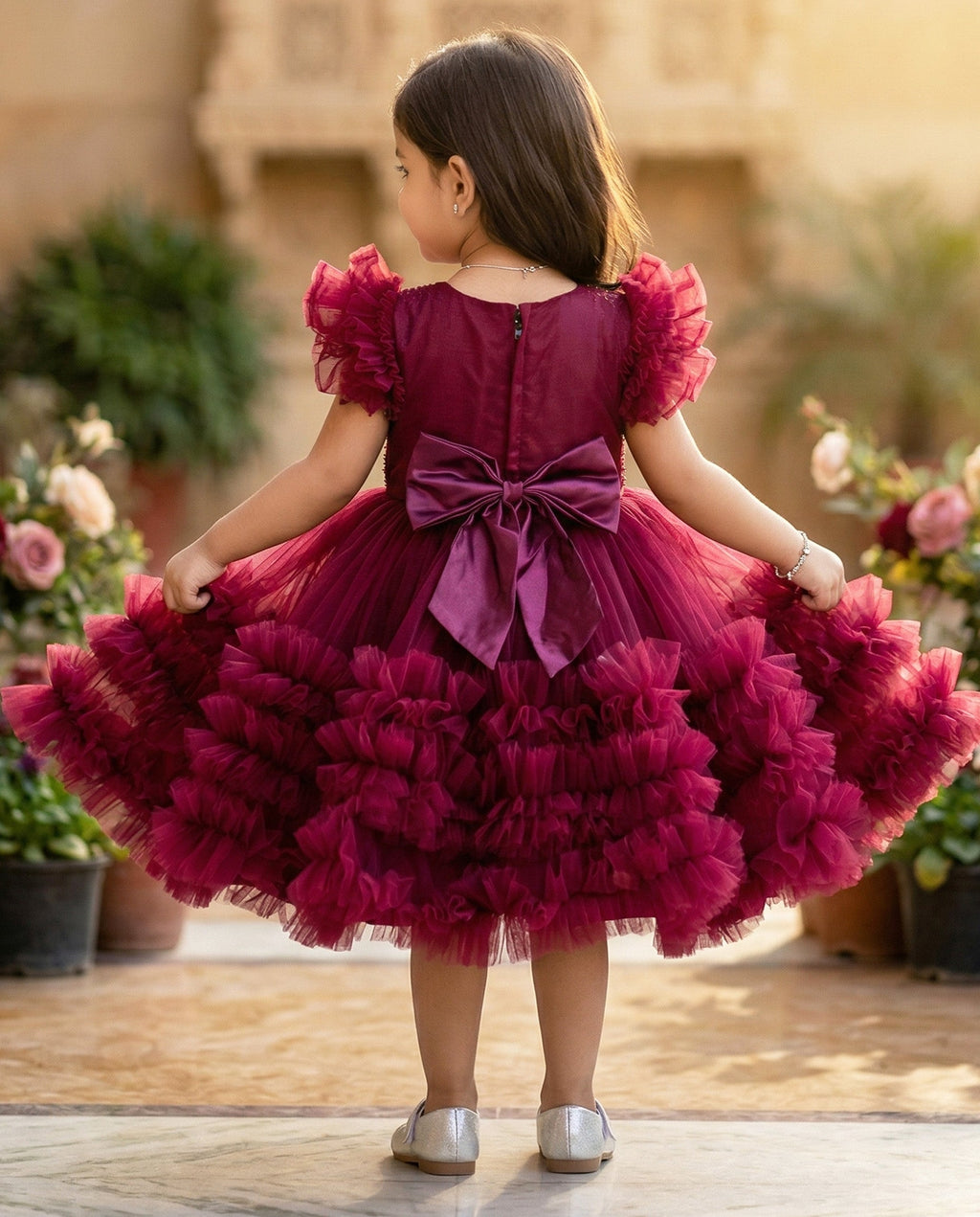 Royal Glam Wine Red Luxury Heavy Frill Gown