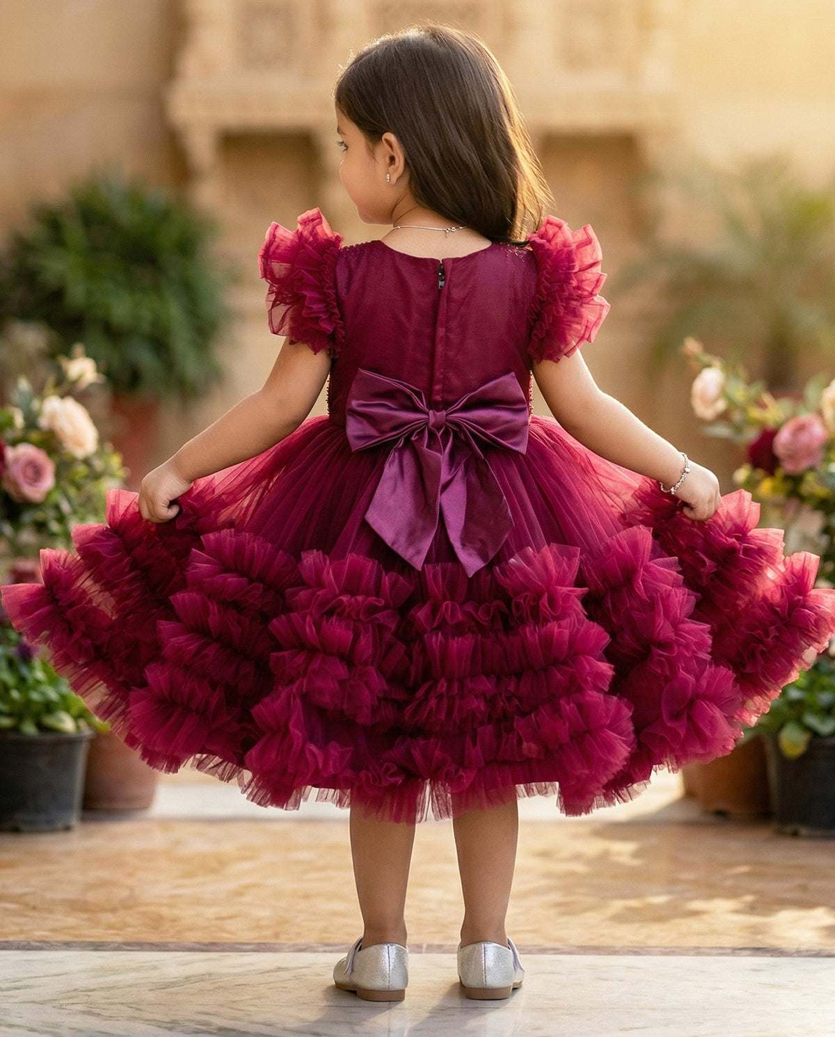 Royal Glam Wine Red Luxury Heavy Frill Gown