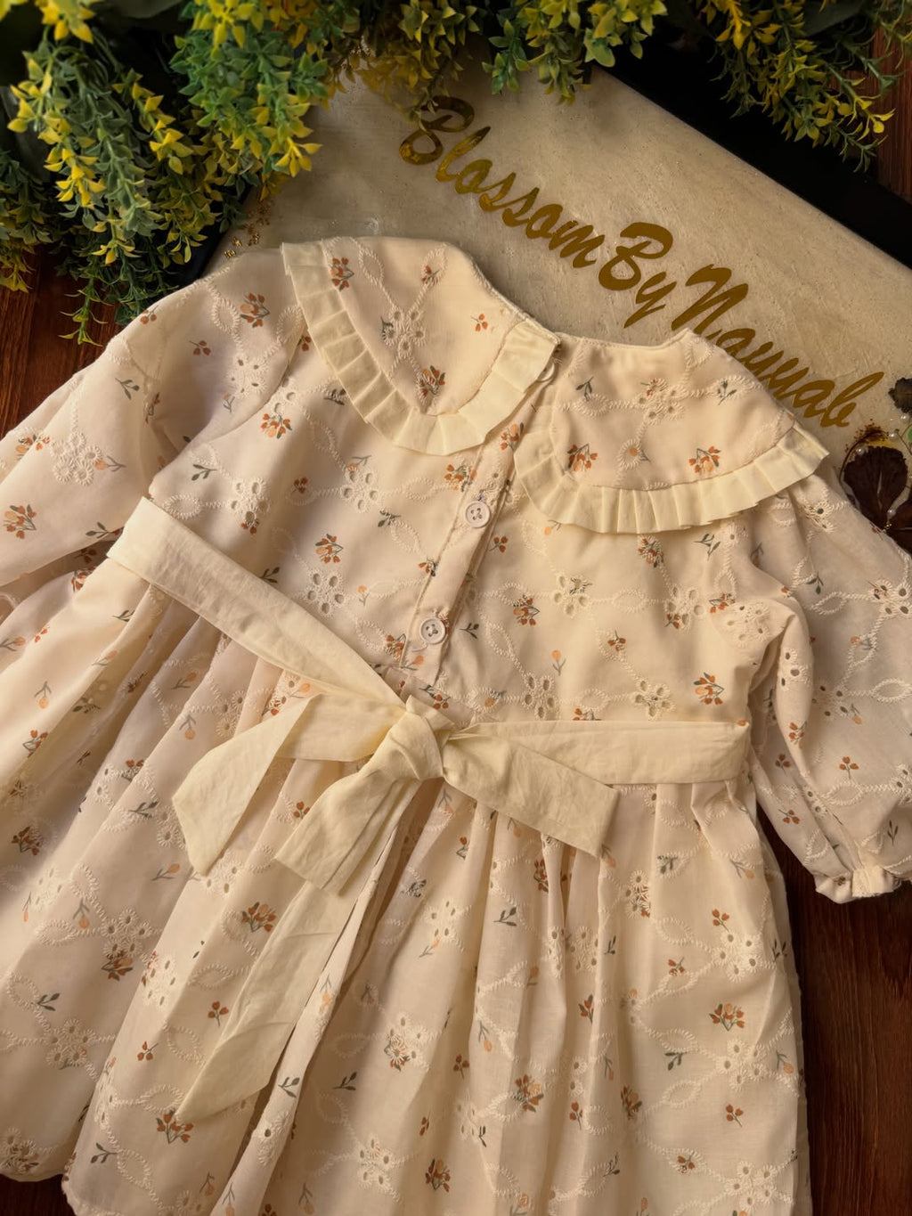 Creamy Blossom Chickenkari Embroidery Frock