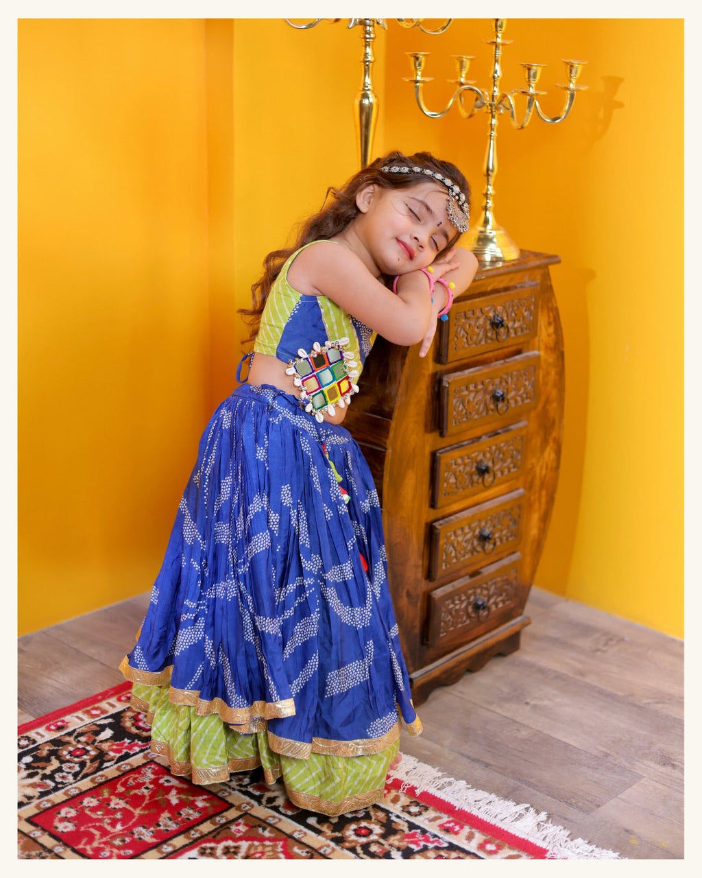 Aadhya Blue Green Double Flare Ghughri Designer Lehenga Choli