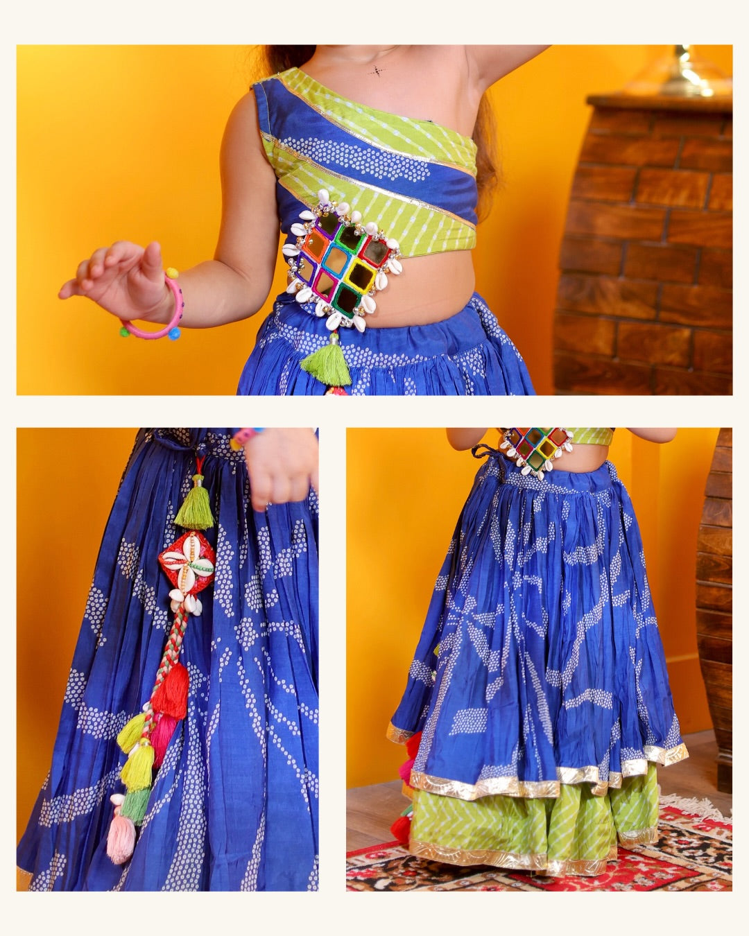 Aadhya Blue Green Double Flare Ghughri Designer Lehenga Choli