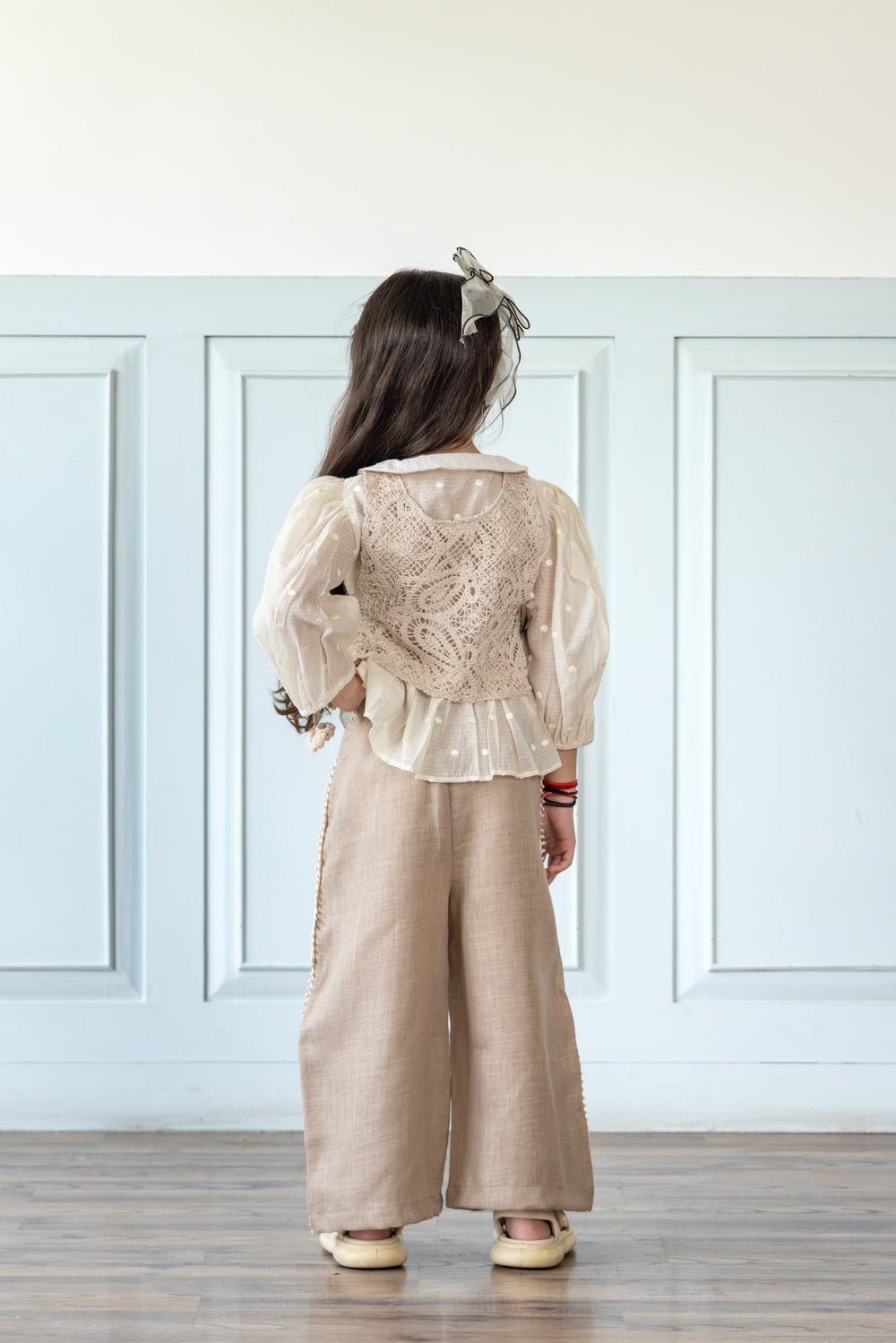 Midnight Linen Coord Set With Crochet Bib