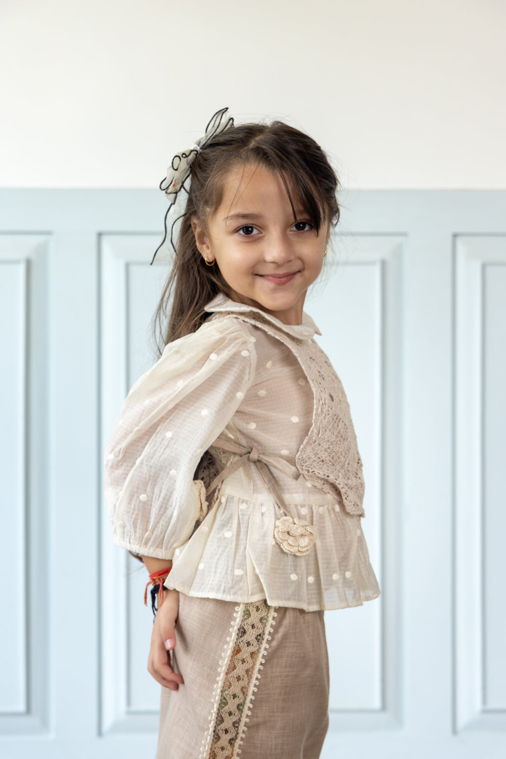 Midnight Linen Coord Set With Crochet Bib