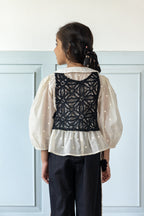 Midnight Linen Coord Set With Crochet Bib