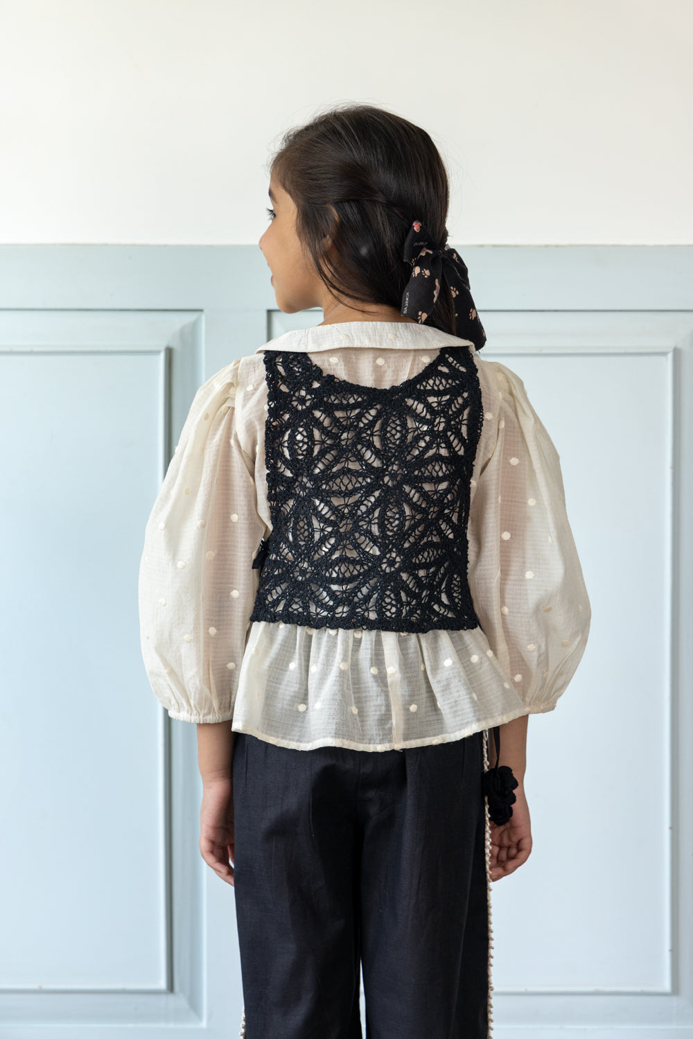 Midnight Linen Coord Set With Crochet Bib