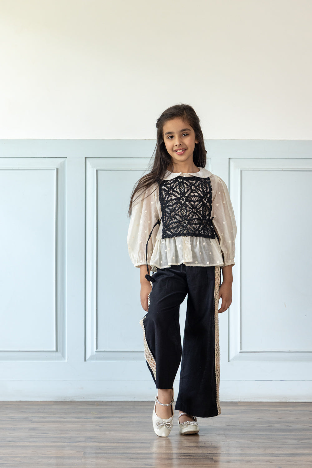 Midnight Linen Coord Set With Crochet Bib