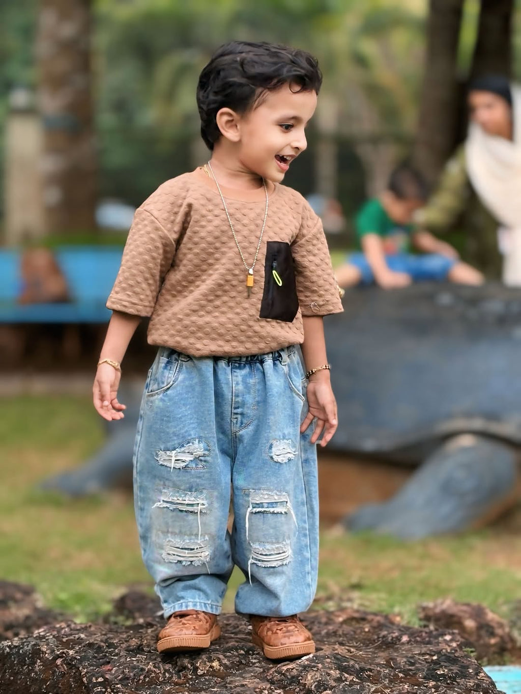 Mini Street King Textured Tee & Denim Look