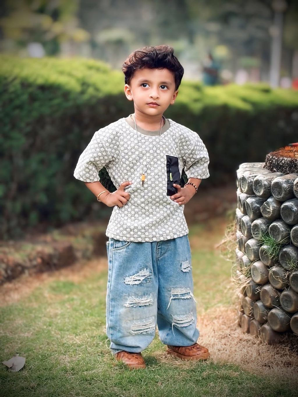 Mini Street King Textured Tee & Denim Look