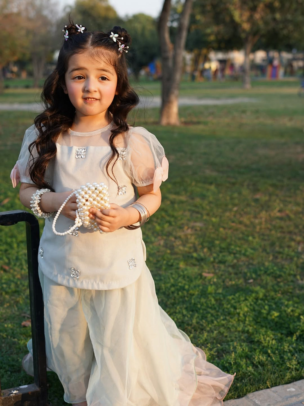 Elina Mint Pearl Sharara Set