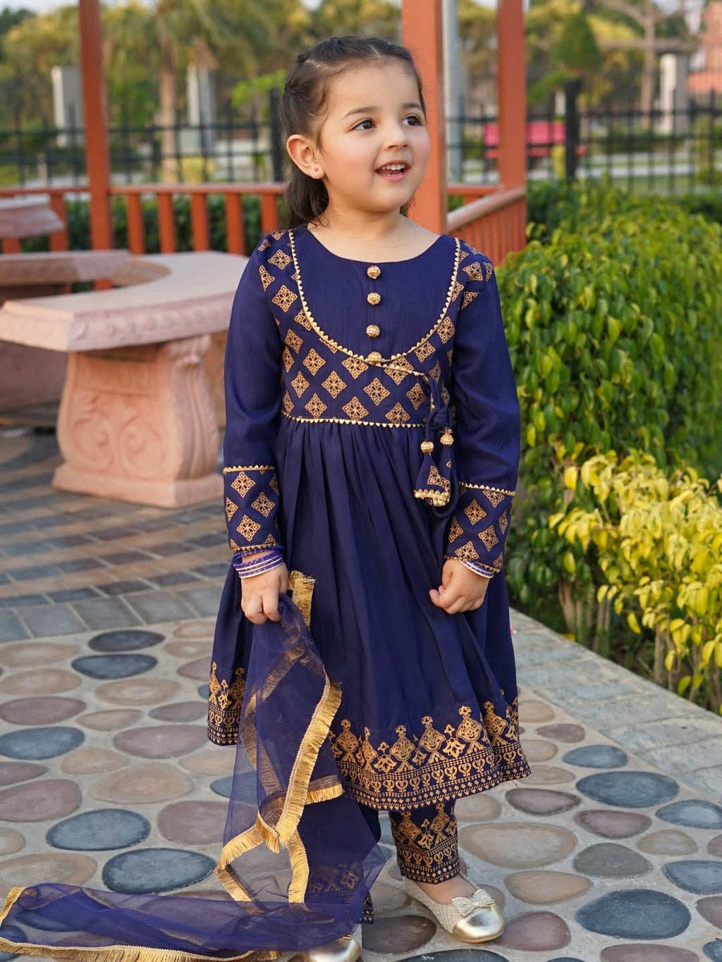 Royal Blue Princess Ethnic Suit Set for Girls