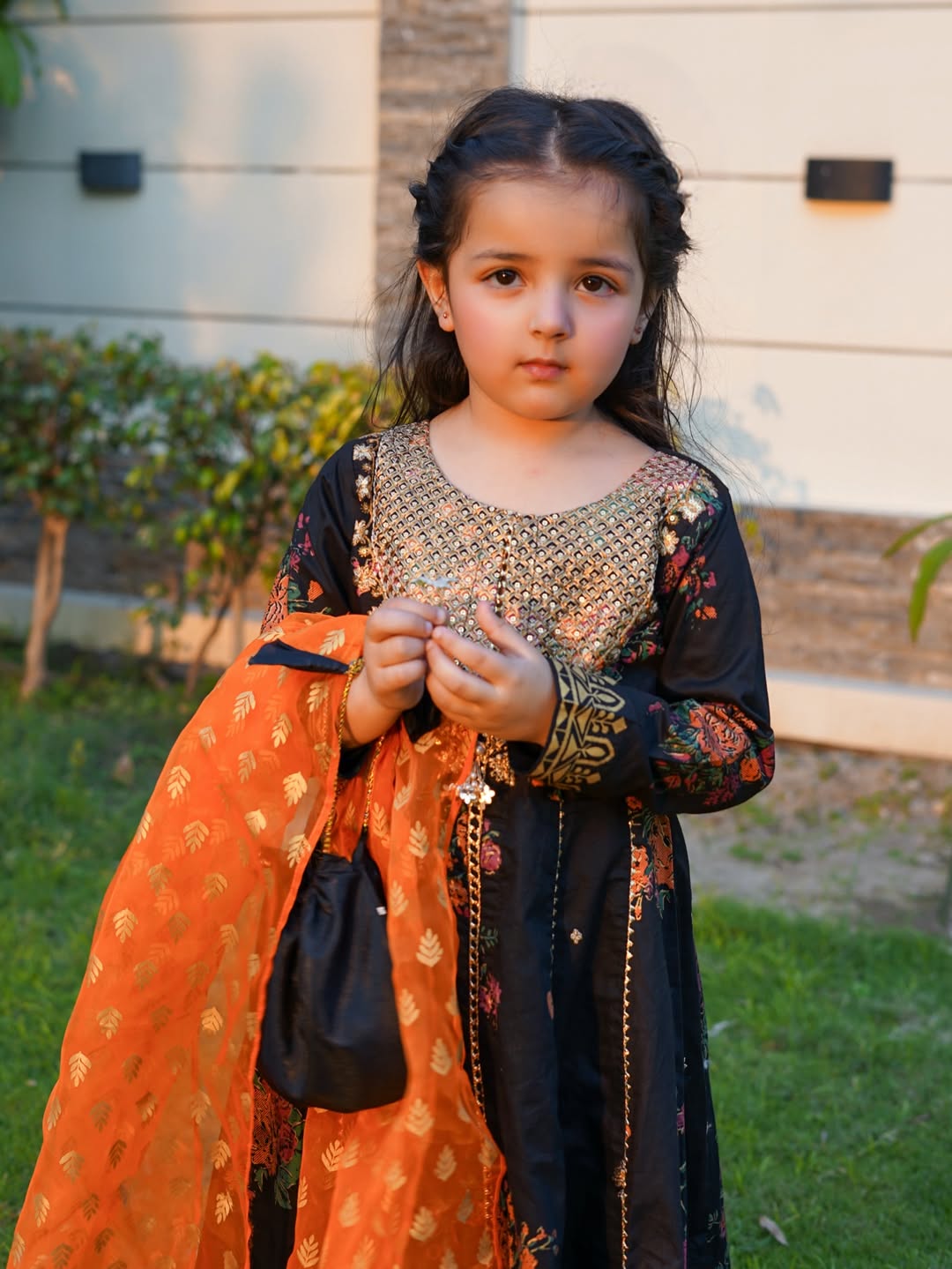 Midnight Floral Festive Anarkali Set for Little Diva