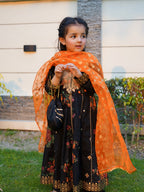 Midnight Floral Festive Anarkali Set for Little Diva