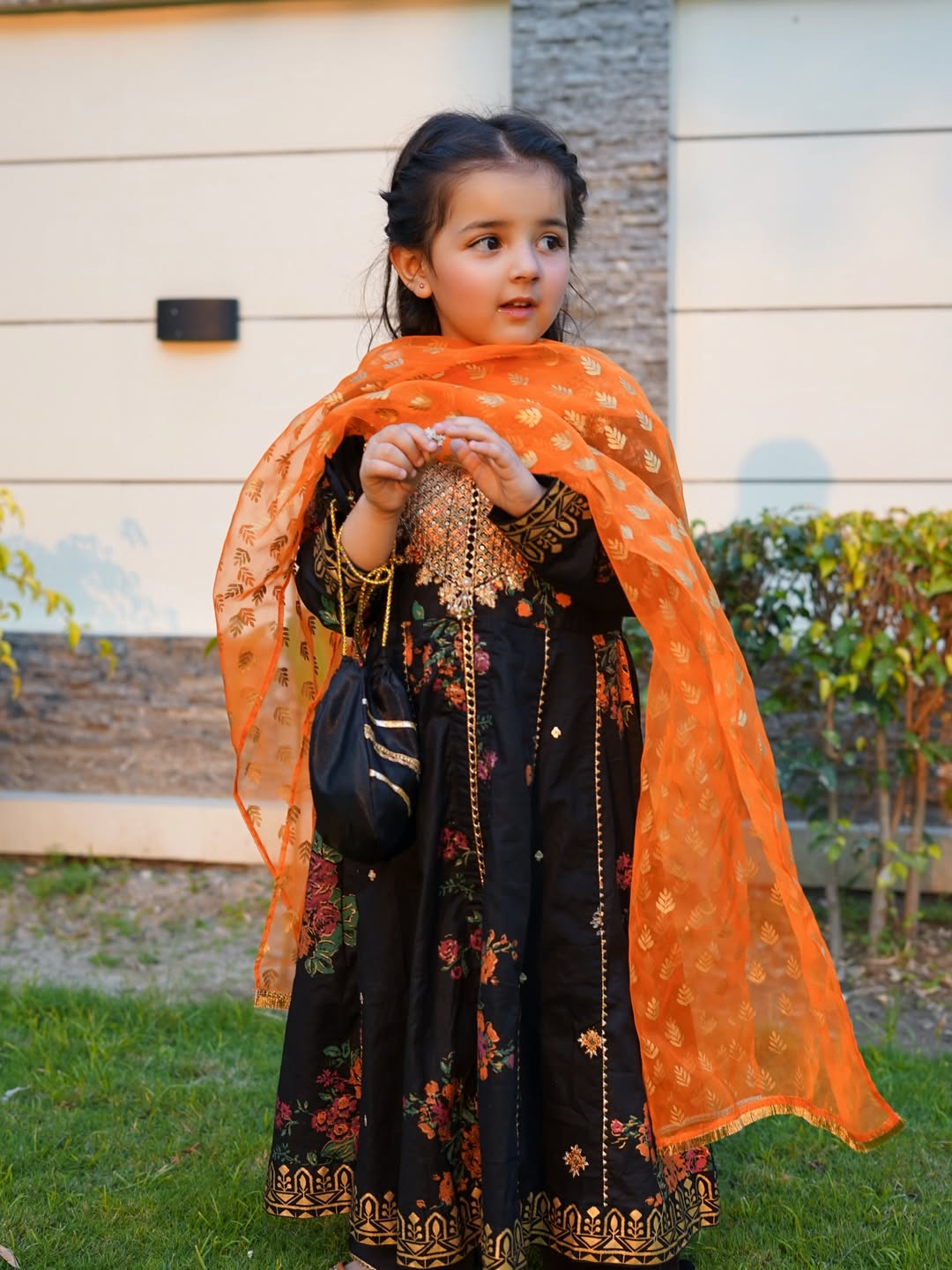 Midnight Floral Festive Anarkali Set for Little Diva