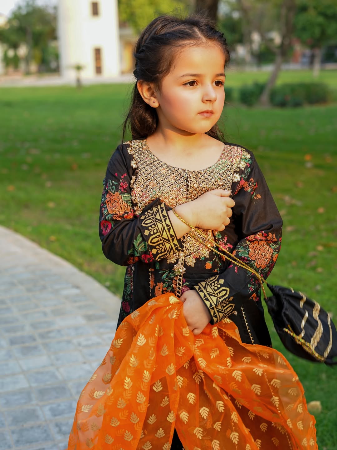 Midnight Floral Festive Anarkali Set for Little Diva
