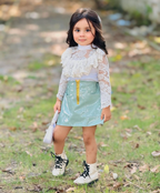 Mint Lace Bloom Stylish Top Skirt Set