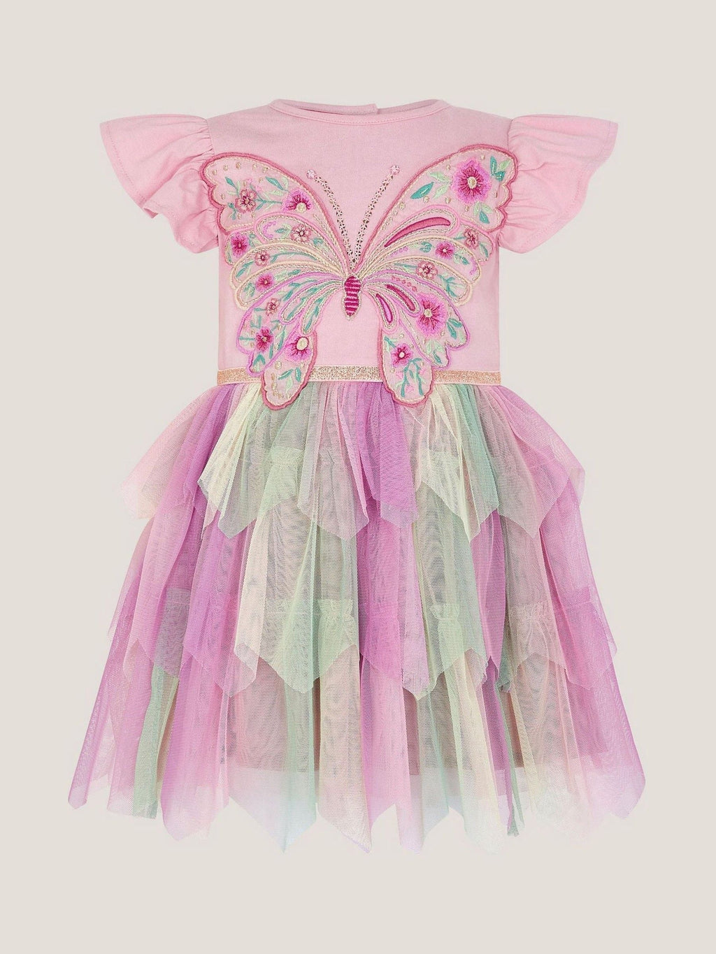 Pink Baby Embroidered Butterfly Disco Dress