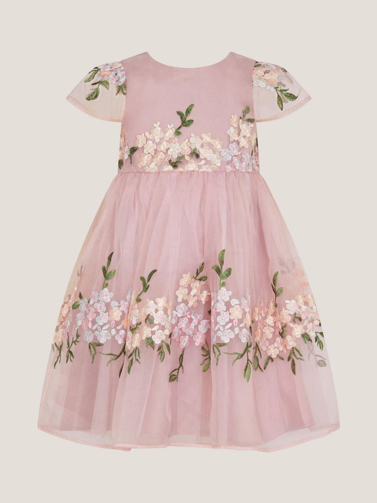 Monsoon Pink Baby Floral Embroidered  Party Dress