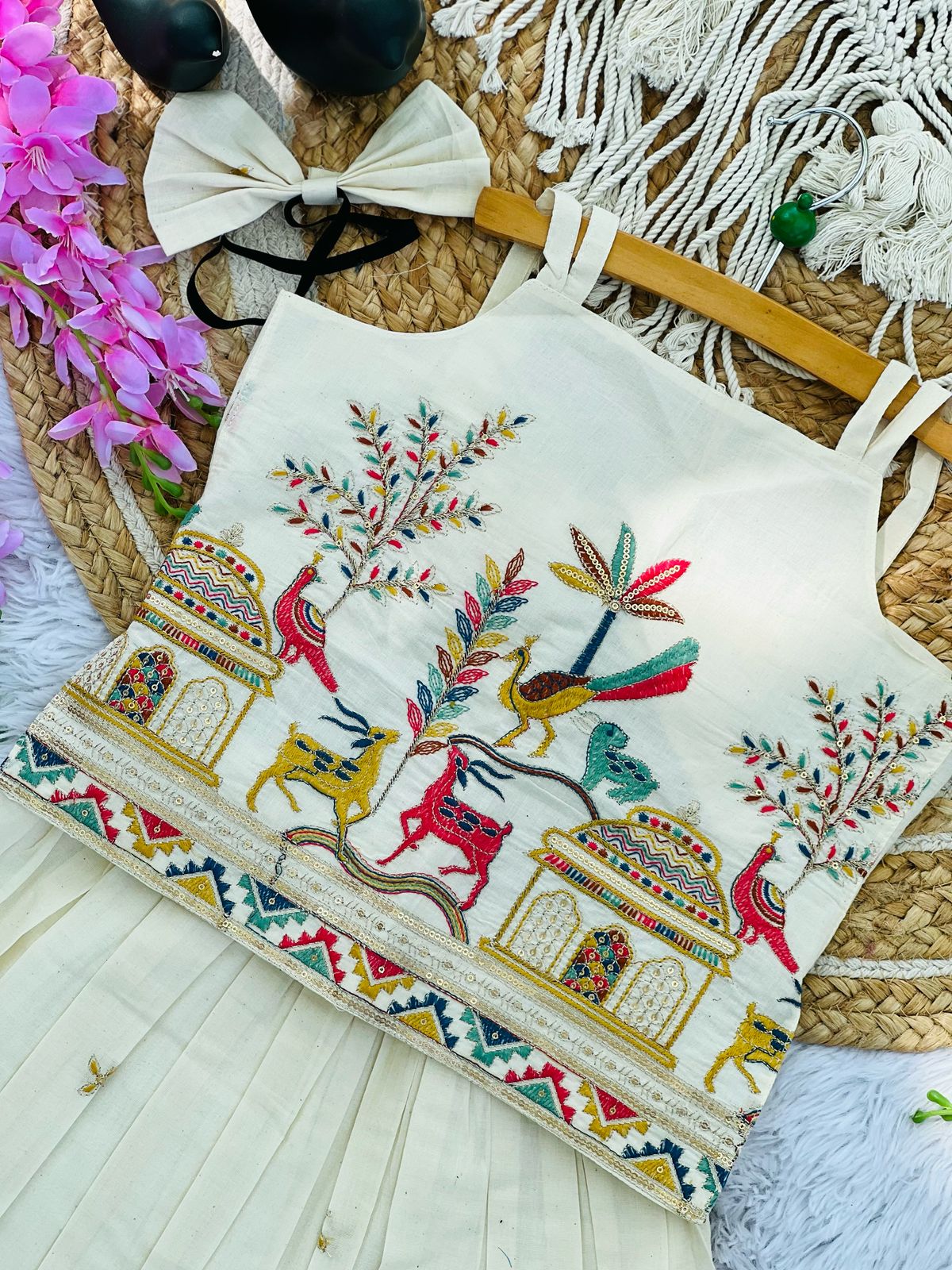 Exquisite Embroidery Work on Khadi Cotton Fabric Kids Lahenga Choli