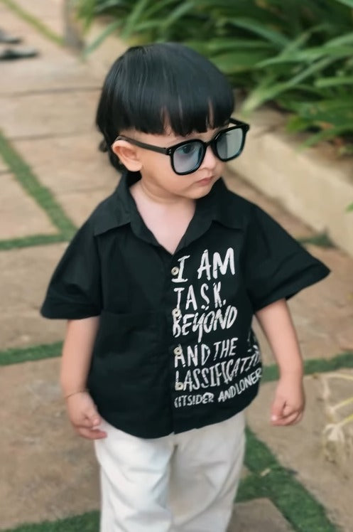 Little Boss Black Statement Shirt & Classic Pants Look