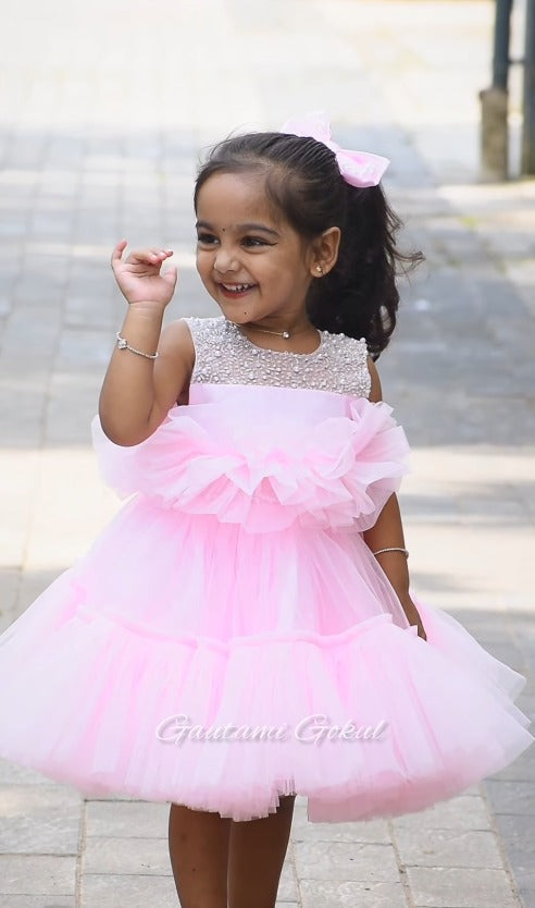 Baby Pink Floral Princess Party Wear Gown