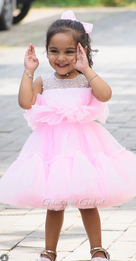 Baby Pink Floral Princess Party Wear Gown