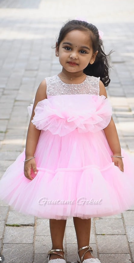 Baby Pink Floral Princess Party Wear Gown
