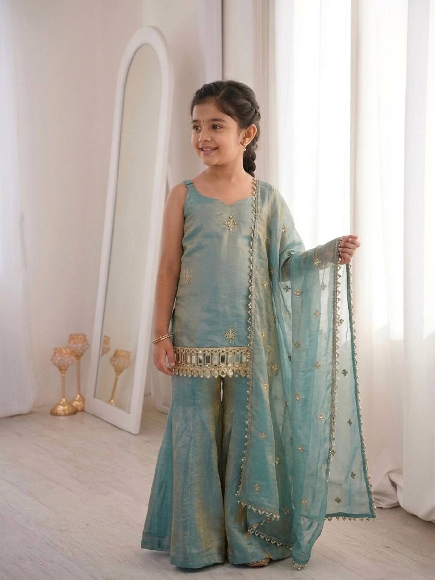 Premium Silk Sharara Set with Intricate Handwork for Girls